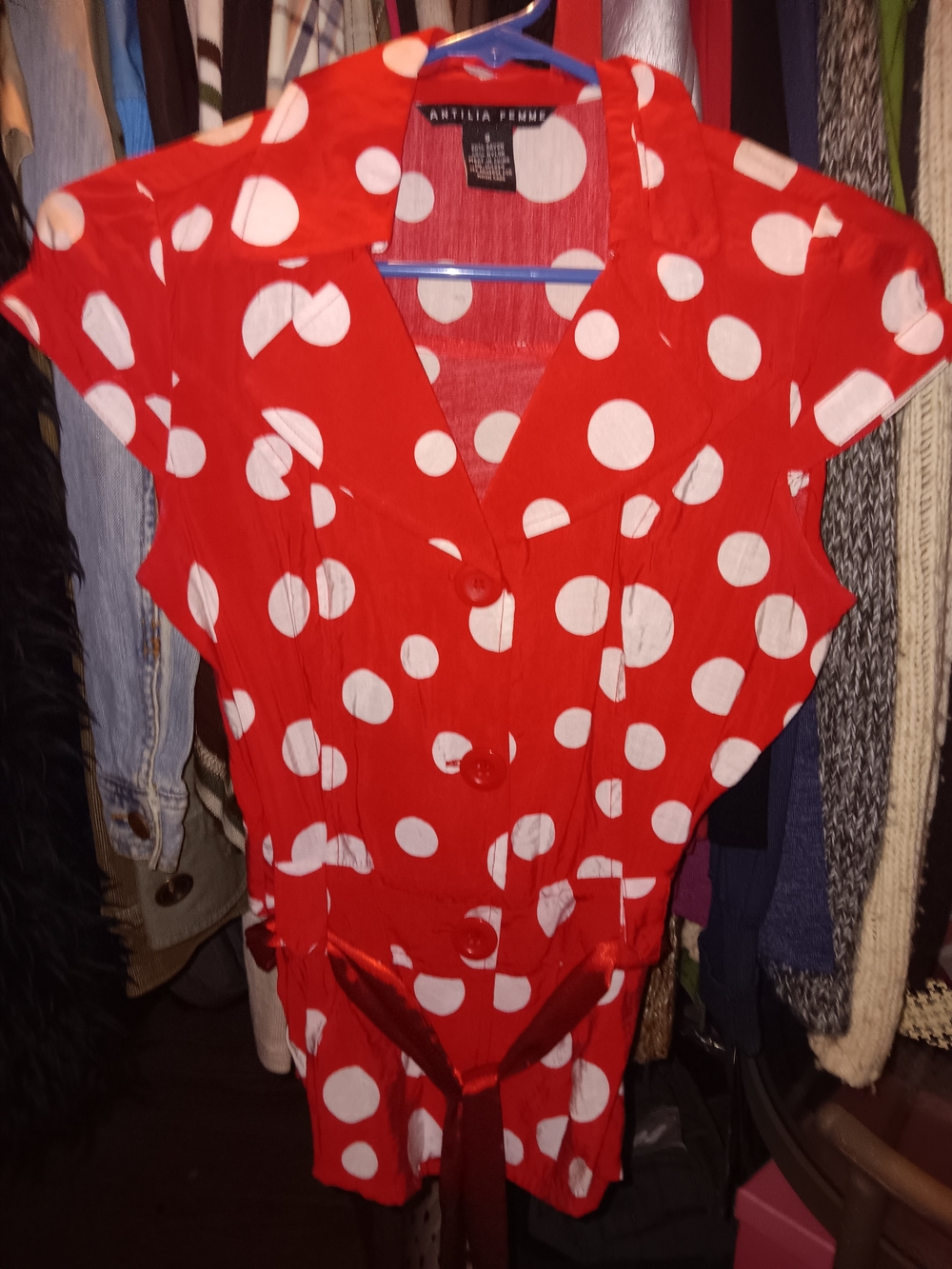 Antilia Femme Red and White Polka Dot Short Sleeve Tunic